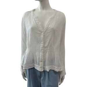 Xirena White Cotton Buttoned V Neck Top